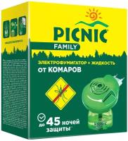 Фумигатор + жидкость Picnic Family от комаров с растительным экстрактом, 45 ночей, зеленый