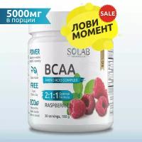 Аминокислоты BCAA 2:1:1 SOLAB порошок 180 гр, 30 порций, БЦАА, спортивное питание, спортпит для мужчин и женщин, вкус малина