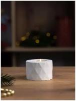 Декоративный подсвечник для чайной свечи Diamond S, 7x5 см, бетон, белый матовый