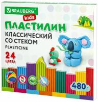 Пластилин классический для лепки (набор) для детей Brauberg Kids, 24 цвета, 500 г, 105874
