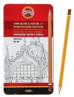 Набор карандашей чернографитных разной твердости 12 штук Koh-i-Noor 1502/III, 5B-5H, в металлическом пенале