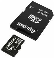 Карта памяти SmartBuy microSDHC 16Gb UHS-I Cl10 + адаптер, SB16GBSDCL10-01