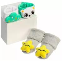 Подарочный набор: развивающие браслетики+носочки погремушки «Панда»