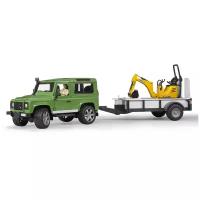 Внедорожник BRUDER Land Rover Defender c прицепом-платформой, гусеничным мини экскаватором 8010 CTS