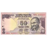 Индия 50 рупий 2014 г «Махатма Ганди. Парламент в Нью-Дели» UNC