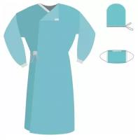 Комплект одноразовой одежды для хирурга КХ-04 стерильный 3 предмета, гекса