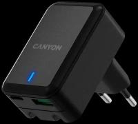 Сетевой адаптер для быстрой зарядки CANYON H-20T, Power Delivery 20W, QC3.0 20W, складная вилка, черный