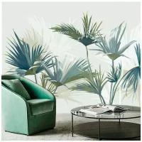 Фотообои Голубые тропические листья 260x380 (ВхШ), бесшовные, флизелиновые, MasterFresok арт 15-571