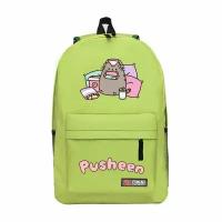 Рюкзак Кот Пушин с приставкой зеленыый / Pusheen Cat / Школьный рюкзак с принтом для девочек