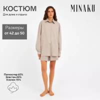 Костюм женский (сорочка, шорты) MINAKU цвет бежевый, р-р 50