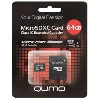 Карта памяти Micro SecureDigital 64Gb Qumo UHS-I 3.0 ( QM64GMICSDXC10U1 ) адаптер SD