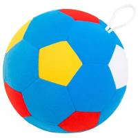 Погремушка Мякиши Мяч футбольный 441, голубой/желтый/красный