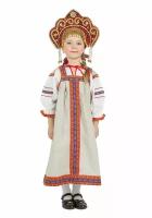 Русский народный костюм для девочки русско славянский карнавальный сарафан бежевый детский из льна отделка в ассортименте, 1 год, рост 74-86 см