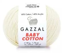 Пряжа Gazzal Baby Cotton (Газзал Беби Коттон) - 2 мотка Кремовый (3437) 60% хлопок, 40% акрил 165м/50г