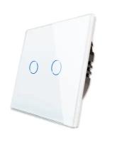 Сенсорный выключатель Easy Tech двухклавишный стеклянный / выключатель на 2 группы света без нуля белый