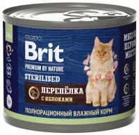 Консервы Brit Premium by Nature для стерилизованных кошек с мясом перепёлки и яблоками 200г