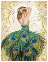 Алмазная вышивка «Девушка в роскошном павлиньем платье»