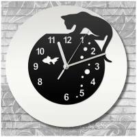 Настенные часы деревянные бесшумные животные (котенок и аквариум) - 59