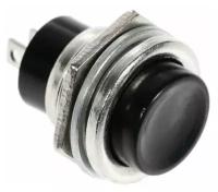 Выключатель-кнопка, 250 В, 2 А, ON-OFF, 2с, d: 16,2 мм, без фиксации, металл, черная