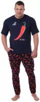 Мужская пижама Перцы Синий размер 44 Кулирка Оптима трикотаж рисунок Овощи футболка с коротким рукавом и круглым вырезом, с принтом, брюки узкие, с ка