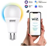 Умная Wi-Fi лампочка GaussSmartHome А60 8,5W E27, управление голосом/смартфоном, с изменением температуры, диммируемая