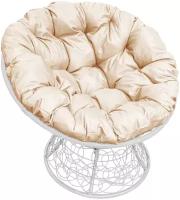 Кресло M-Group папасан ротанг белое, бежевая подушка