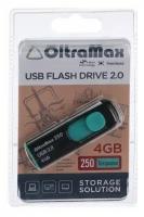 Флешка OltraMax 250, 4 Гб, USB2.0, чт до 15 Мб/с, зап до 8 Мб/с, бирюзовая