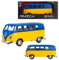 Машинка металлическая Uni-Fortune RMZ City серия 1:32 Автобус инерционный Volkswagen Samba bus Transporterr, цвет матовый синий с желтым, двери открываются 554025M(G)