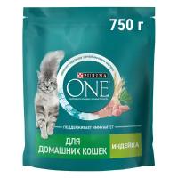 Сухой корм Purina ONE® для взрослых кошек, живущих в домашних условиях, с индейкой 750 г