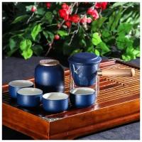 Набор для чайной церемонии керамический «Лотос», 6 предметов: 4 пиалы 50 мл, чайник 210 мл, банка для чая