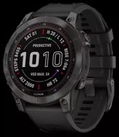 Умные часы Garmin Fenix 7 Sapphire Solar DLC Titanium, Black w/ black band