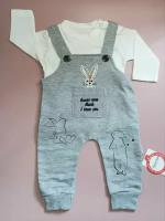 Костюм Murat Baby лонгслив и ползунки Зайка серый из 100% хлопка для новорожденных мальчиков р-р 0-3 мес