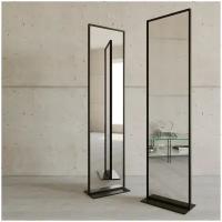 Зеркало напольное ZELISO BLACK 185x45 см в металлической раме черного цвета, дизайнерское большое прямоугольное на подставке