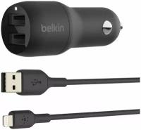 АЗУ Belkin 2 USB-A, 24W, кабель USB-A-LTG 1m, черный (CCD001bt1MBK)