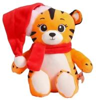 Мягкая игрушка Pomposhki Новогодний тигр в шапке и шарфике, 21 см, оранжевый