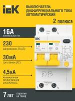 (1 шт.) Выключатель автоматический дифференциального тока 2п C 16А 30мА тип AC 4.5кА АД-12 IEK MAD10-2-016-C-030-1.VE24RU.TR1 