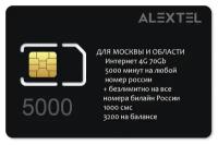 SIM-карта Тариф 5000, Вся Россия, тариф с для телефона планшета, роутера, тариф без дополнительных списаний, .раздача до 5 устройств, 3G/4G