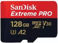 Карта памяти Micro SecureDigital 128Gb SanDisk Extreme Pro microSDHC class 10 UHS-1 U3 V30 (SDSQXCD-128G-GN6MA) + адаптер