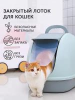 Лоток для кошки + совок (56х39х42 см, зеленый) Hans&Helma закрытый с высоким бортом биотуалет с дверцей кошачий туалет большой домик горшок собакам