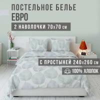 Комплект постельного белья VENTURA LIFE Ранфорс LUXE Евро спальный (70х70), Листья