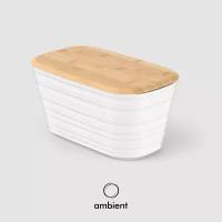 Хлебница ambient Prime с бамбуковой крышкой 395х225х205 мм молочно-белая