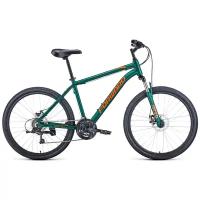 Велосипед горный FORWARD Hardi 26 2.1 Disc 21ск.,2021 зеленый матовый/оранжевый