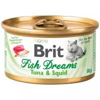 Влажный корм для кошек Brit Fish Dreams, с тунцом, с кальмаром 24 шт. х 80 г (кусочки в соусе)
