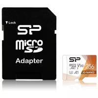 Карта памяти Silicon Power microSDXC 256 ГБ Class 10, V30, A1, UHS-I U3, R/W 100/80 МБ/с, адаптер на SD, 1 шт., черный