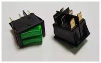 1 шт., Переключатель, двойной, клавиши зеленого цвета, с подсветкой, 6 контактов, на 250 Вольт, KCD4-2101 (KCD3-2101, RWB-510, SC-797, REXANT 36-2411)