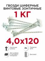 Гвозди шиферные винтовые (зонтичные) Профикреп оцинкованные 4,0 х 120 мм, 1 кг