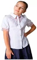 Блузка Школьная с кружевом короткий рукав арт.63231S белый (122 см (7 лет))