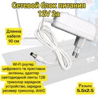 Зарядное устройство 12В 2А белый, детских электромобилей,машинок, тв приставки,цифрового ТВ, адаптер светодиодной ленты 12В, зарядки 5,5*2,5