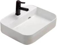 Раковина накладная в ванную, прямоугольная, белая, без перелива, с донным клапаном