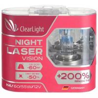 Лампа автомобильная галогенная ClearLight Night Laser Vision+200% H4 12V 60/55W P43t-38 2 шт